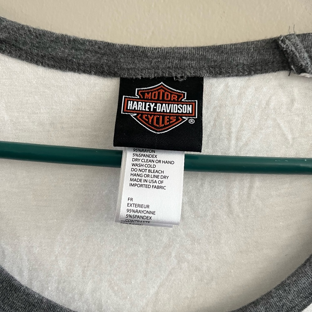 Harley Davidson Burnout Baseball Tee - Woman's White Grey Rhinestone Graphic - Picture 4 of 6